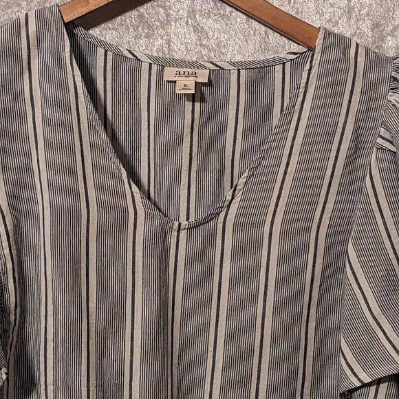 ANA Poplin V-neck Striped Blouse with Puffed Sleeves NWOT - Picture 3 of 10